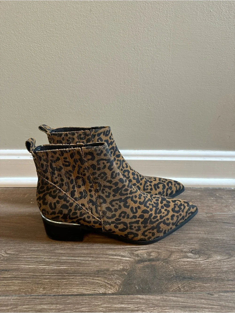 Marc Fisher Leopard Print Pointed Ankle Booties - Brown/Black - Picture 2 of 4